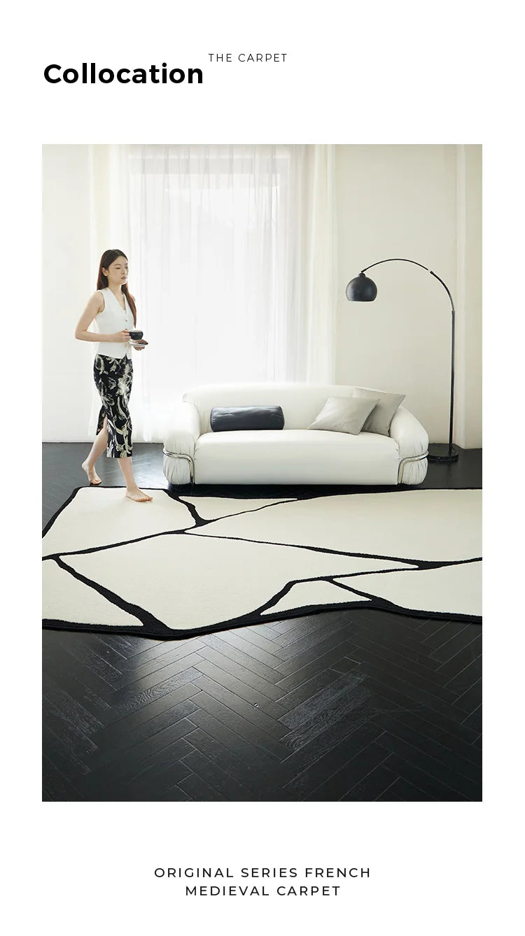 Fluffy, Soft, Plush Rugs, Black, White Lines, Washable