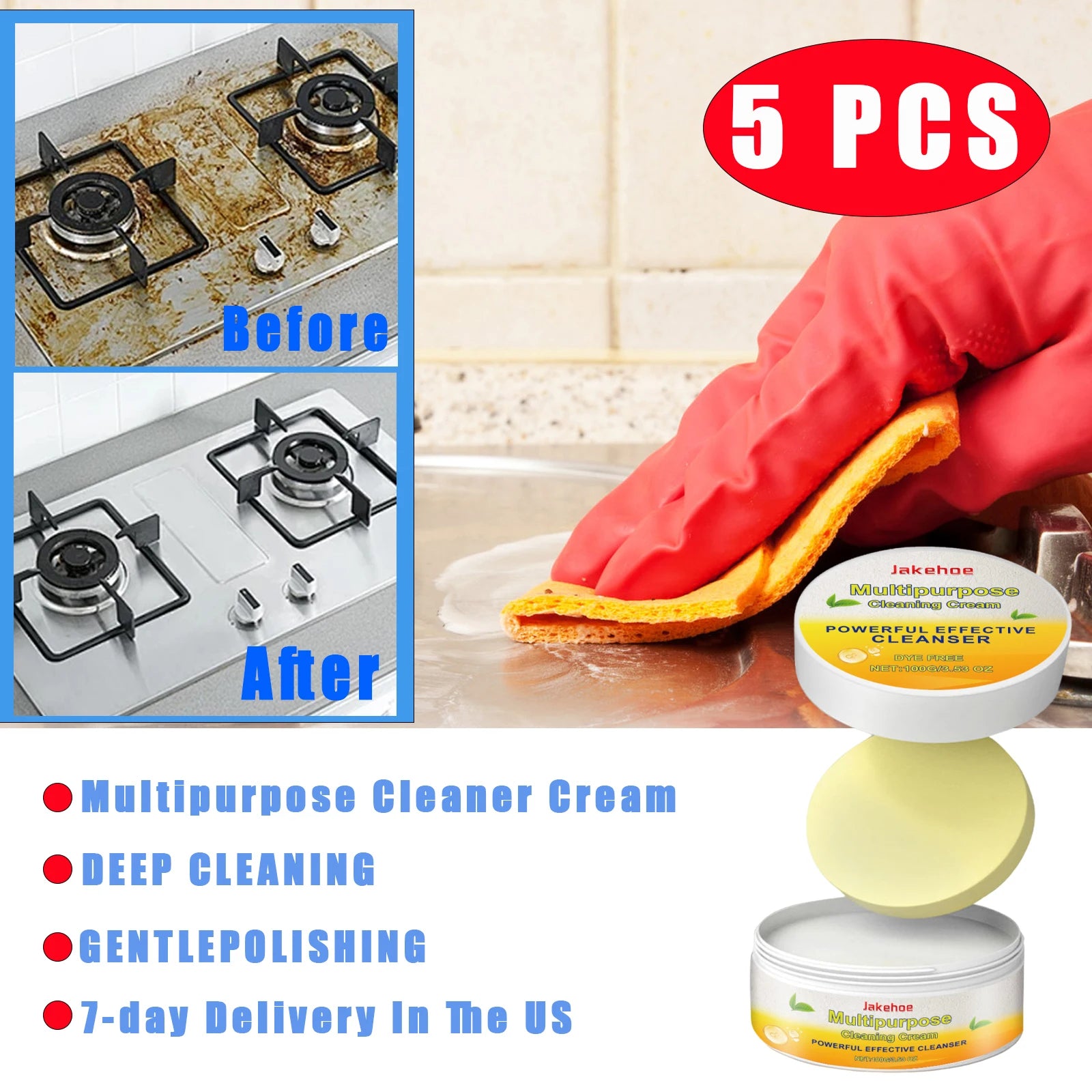 5pc Kitchen Oil, Dust, Stain, Grease Remover Cream