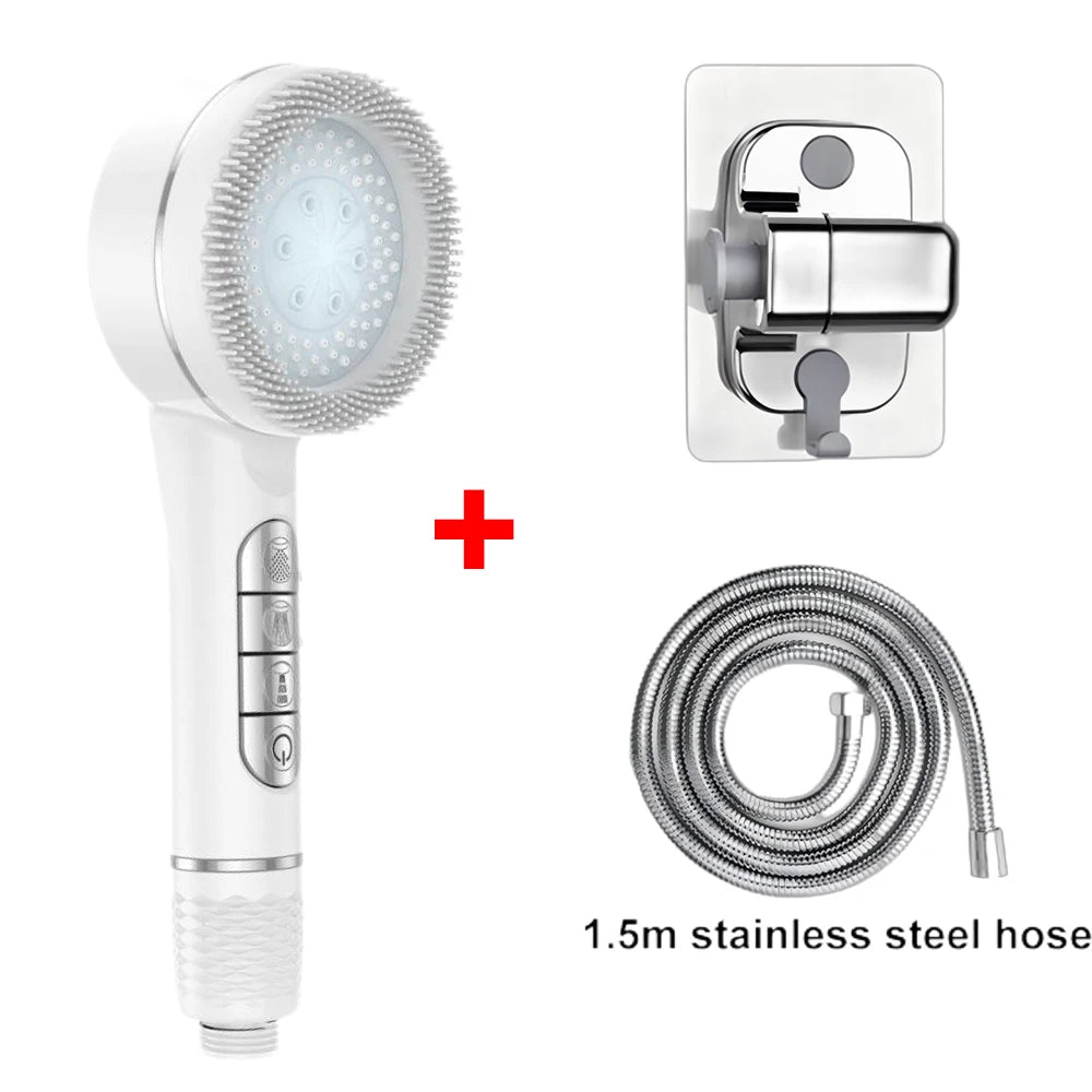 4 Modes Shower Head, Silicone Brush, High Pressure, Filter