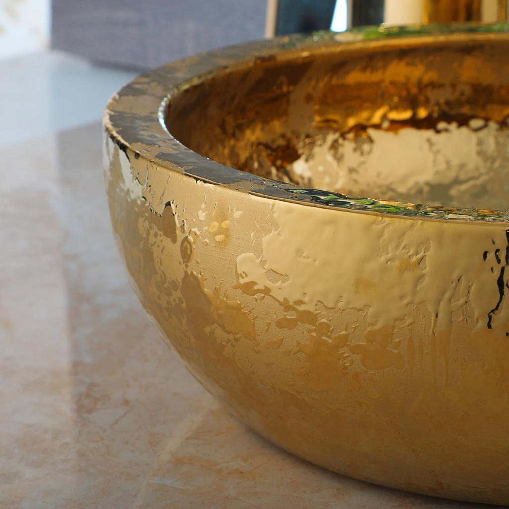 15" Gold Vessel Sink with Faucet, Drain