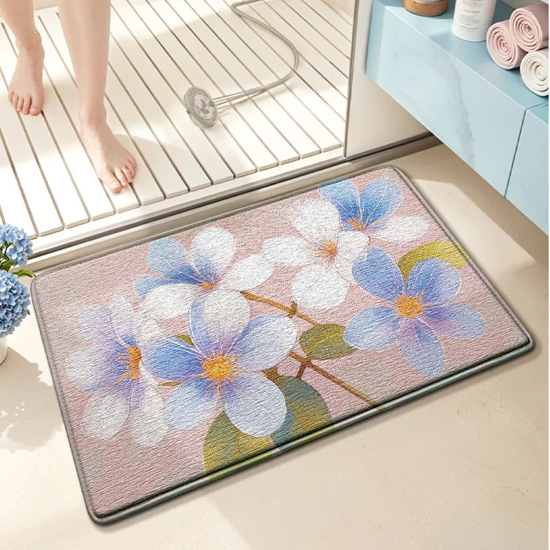 Floral Bath Mat Non-Slip Absorbent Quick Dry