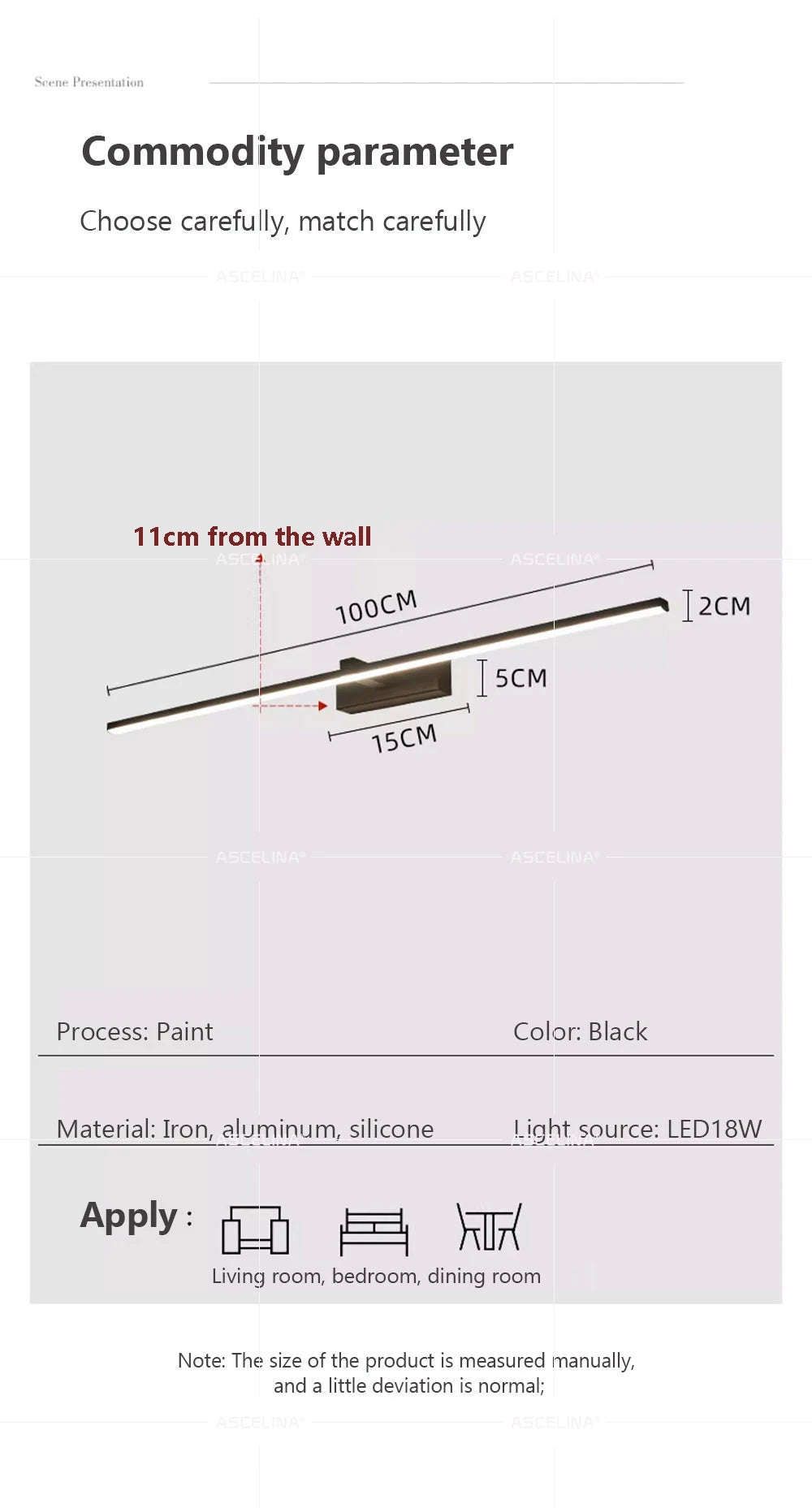 LED, 40/80/100cm Long Strip Light, Black, White