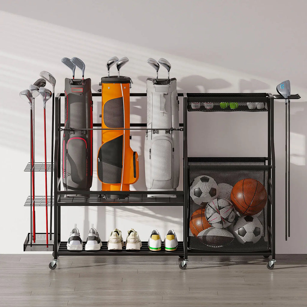 3 Golf Bag Organizer with Wheels Accessories Rack