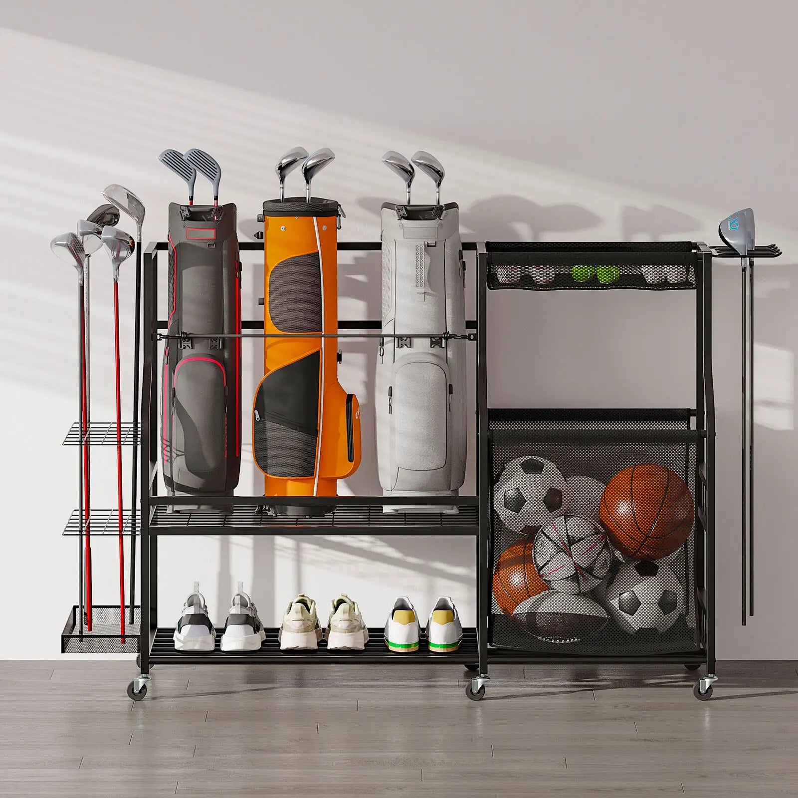 3 Golf Bag Organizer with Wheels Accessories Rack
