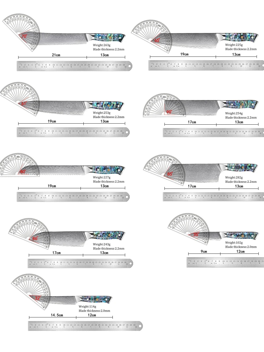 1-9 Pc. Damascus Steel Kitchen Knives Set Abalone Handle