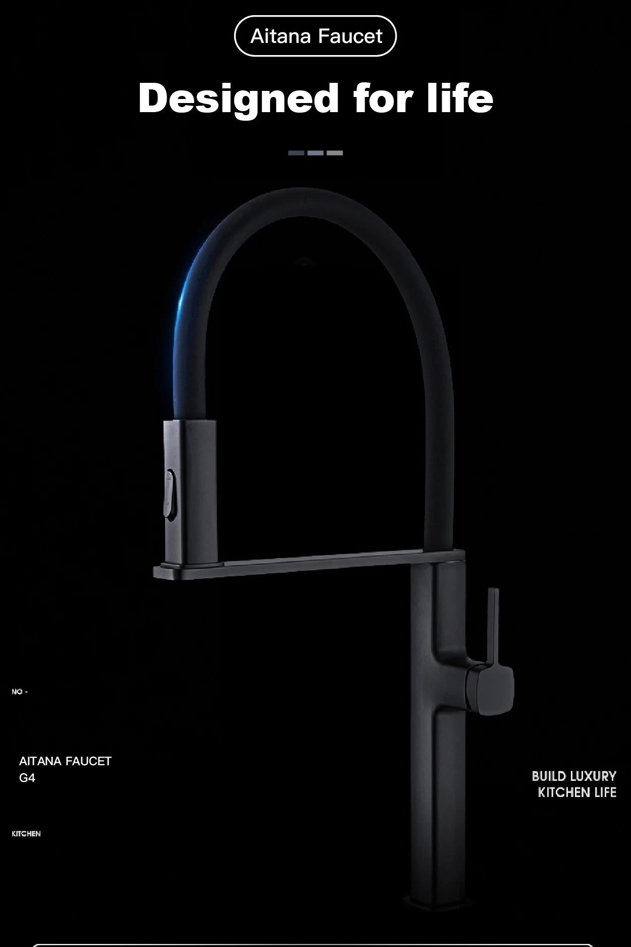 black kitchen faucet, 2 function Spray