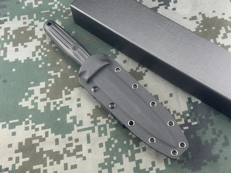 double-edged straight blade knife, sheath