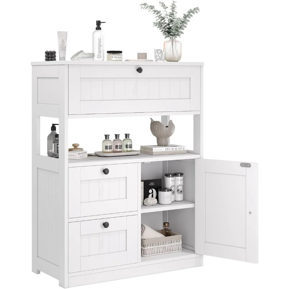 bathroom storage cabinet with 1 door and 3 drawers