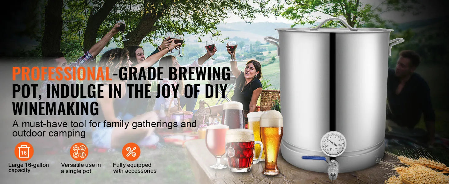 16 GALLON Brewing Pot, Beer Brew Kettle, Lid