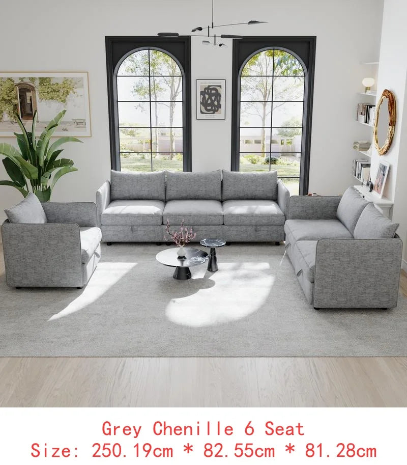 Sectional Sofa with Storage, Flexible Fabric Sleeper