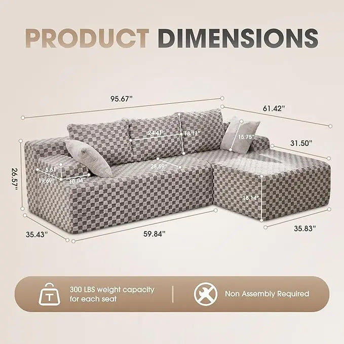 L-Shaped 3-Seat Sectional Sofa, Storage Modules