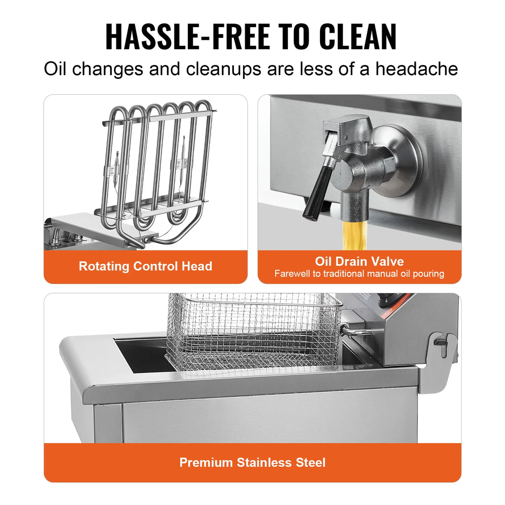 Countertop Fryer, Stainless Steel Basket, Time & Temp Control