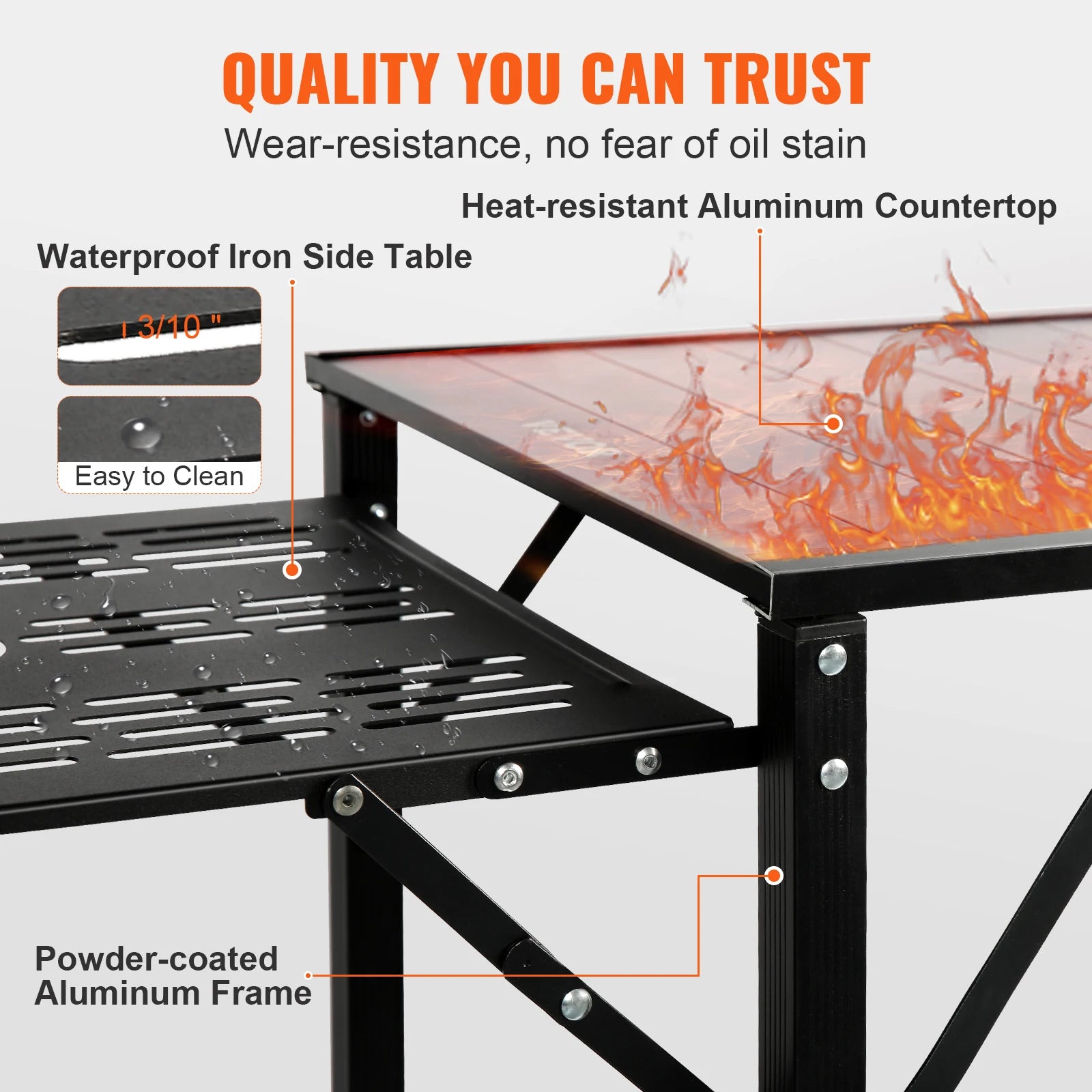 Camping Kitchen Table with Sink, Aluminum Folding Frame