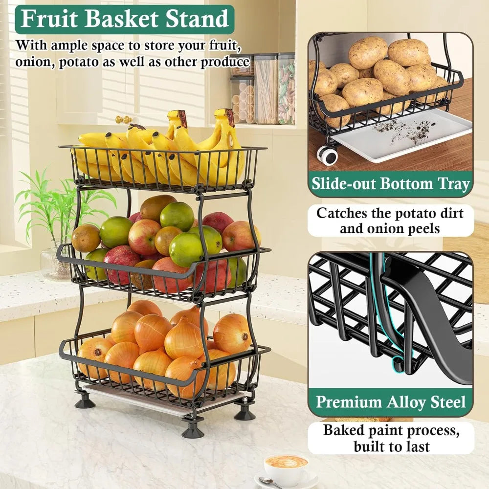 Portable Floor Organizer, Stackable Wire Pantry Baskets