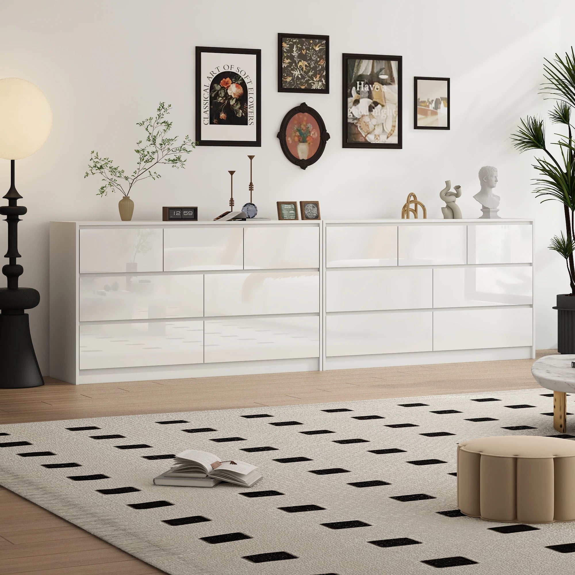 55" 7-Drawer Dresser for Bedroom, High Gloss Drawers