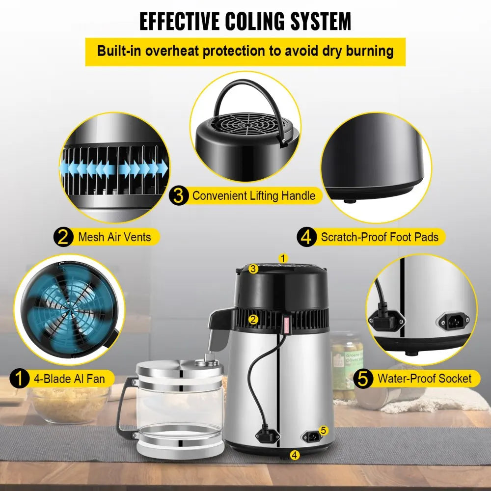 750W Adjustable Temperature Water Distiller 4L