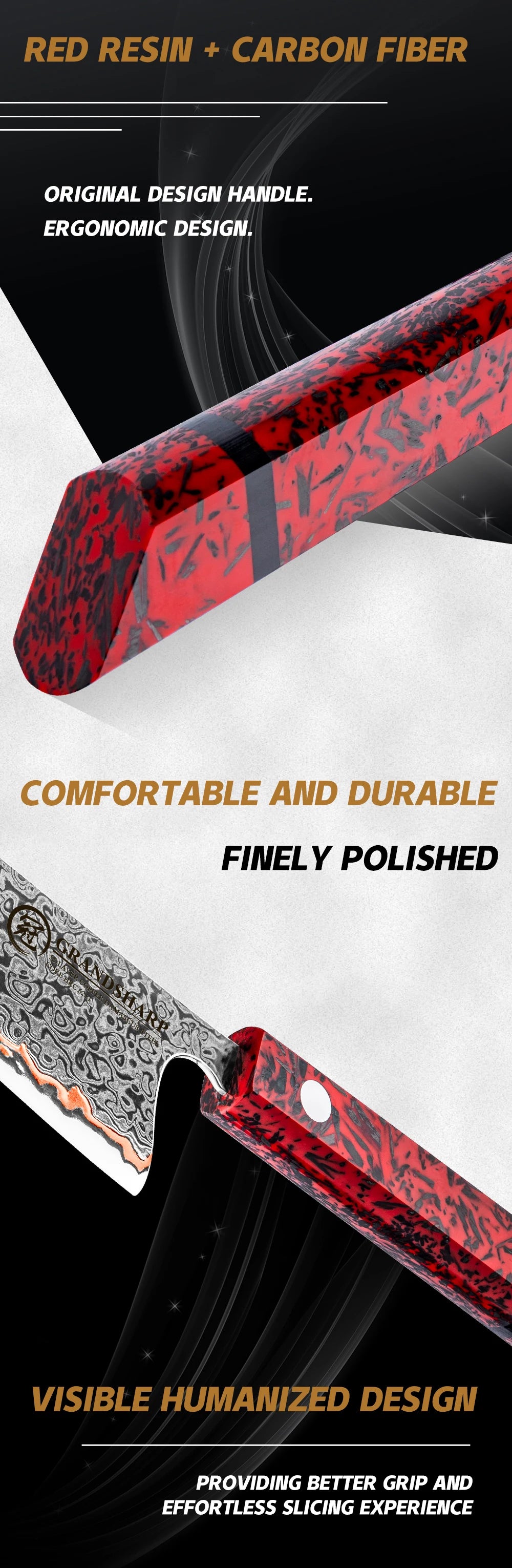 1-7PCS 55 Layers Copper Damascus Steel Chef Knife