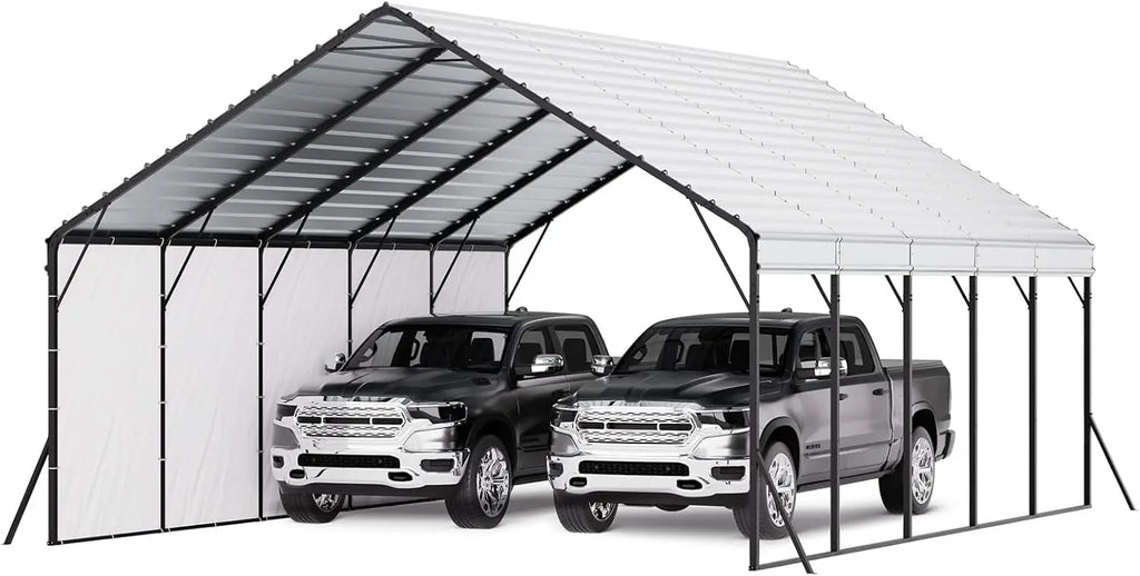 20x24 ft Metal Carport, Removable PE Sidewalls