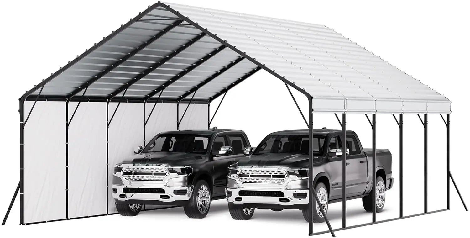 20x24 ft Metal Carport, Removable PE Sidewalls