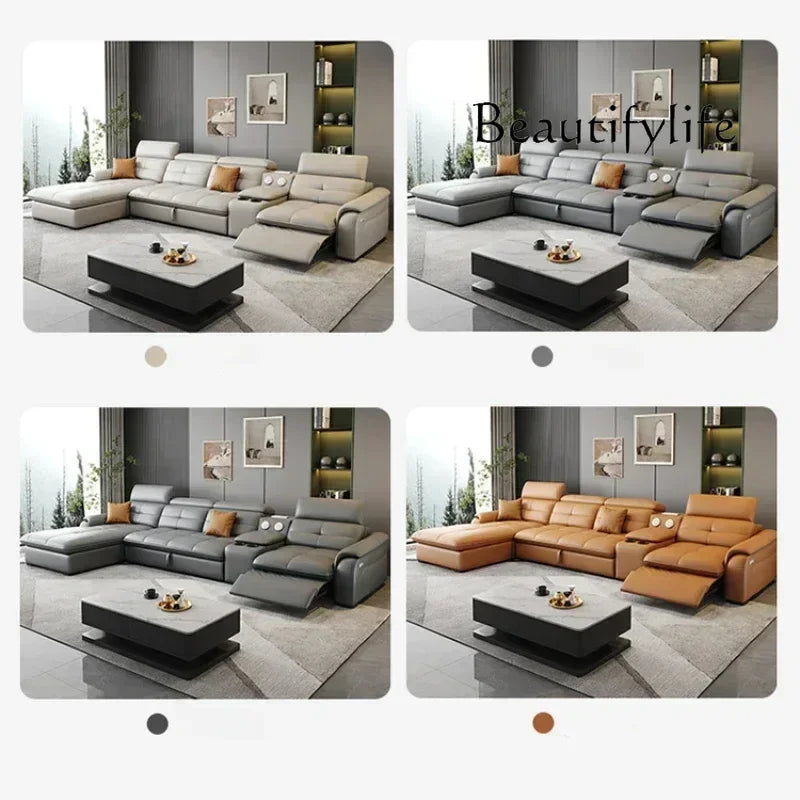 Genuine Leather Corner Sofa, Electric Reclining, Storage