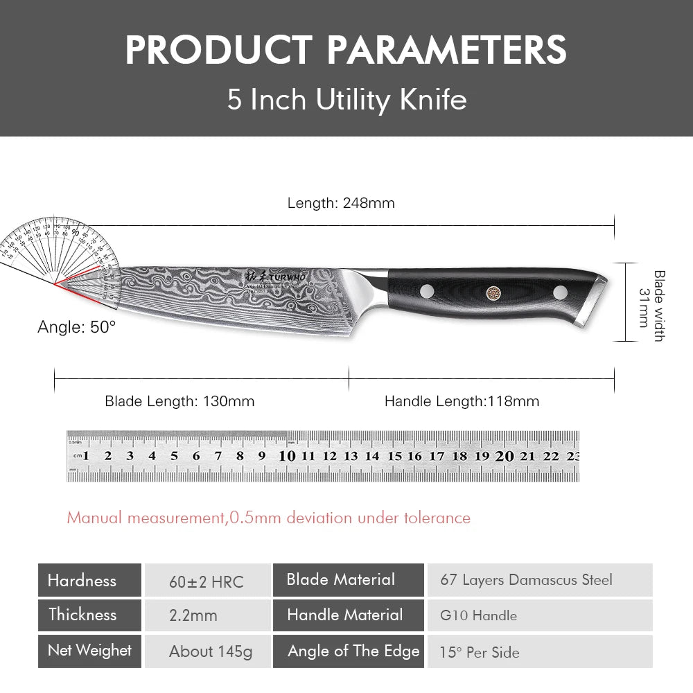 5" 67 Layer Damascus Steel Slicing, Paring Knife