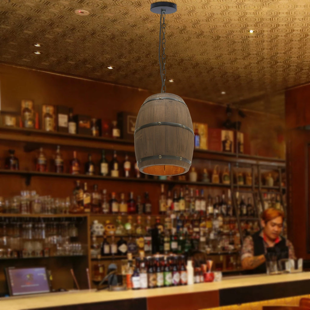 Wood Wine Barrel Pendant Light, Industrial Ceiling Lamp