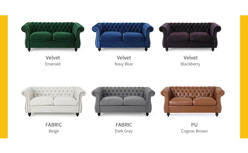 Loveseat Sofa. Beige, Grey, Emerald, Blackberry