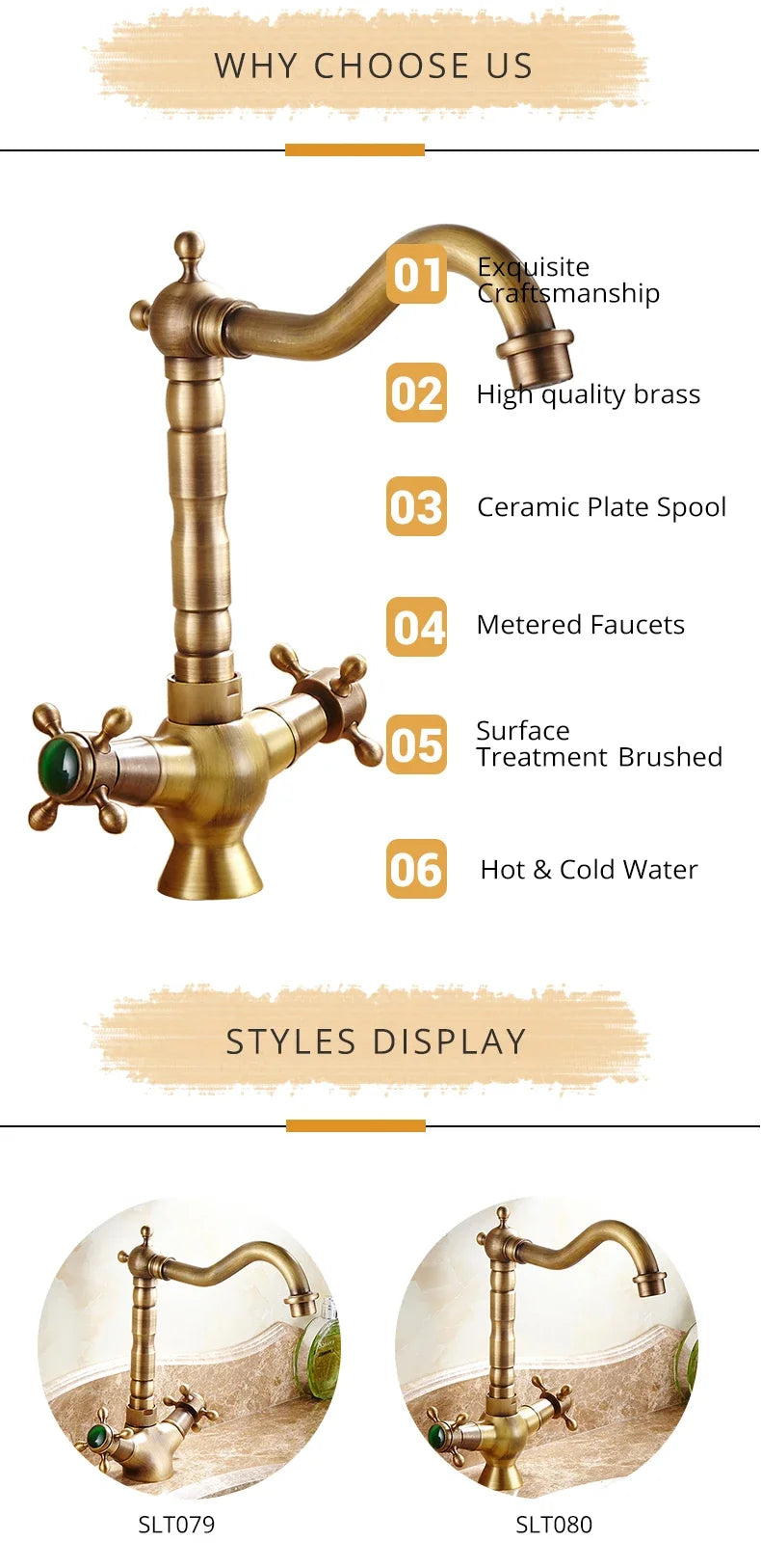 Antique Brass bathroom Dual Handle Faucet