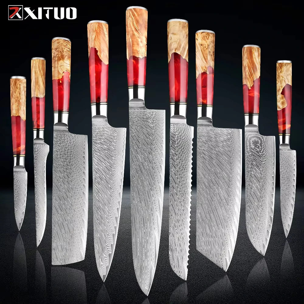 1-9Piece Damascus Steel Kitchen Knives Set