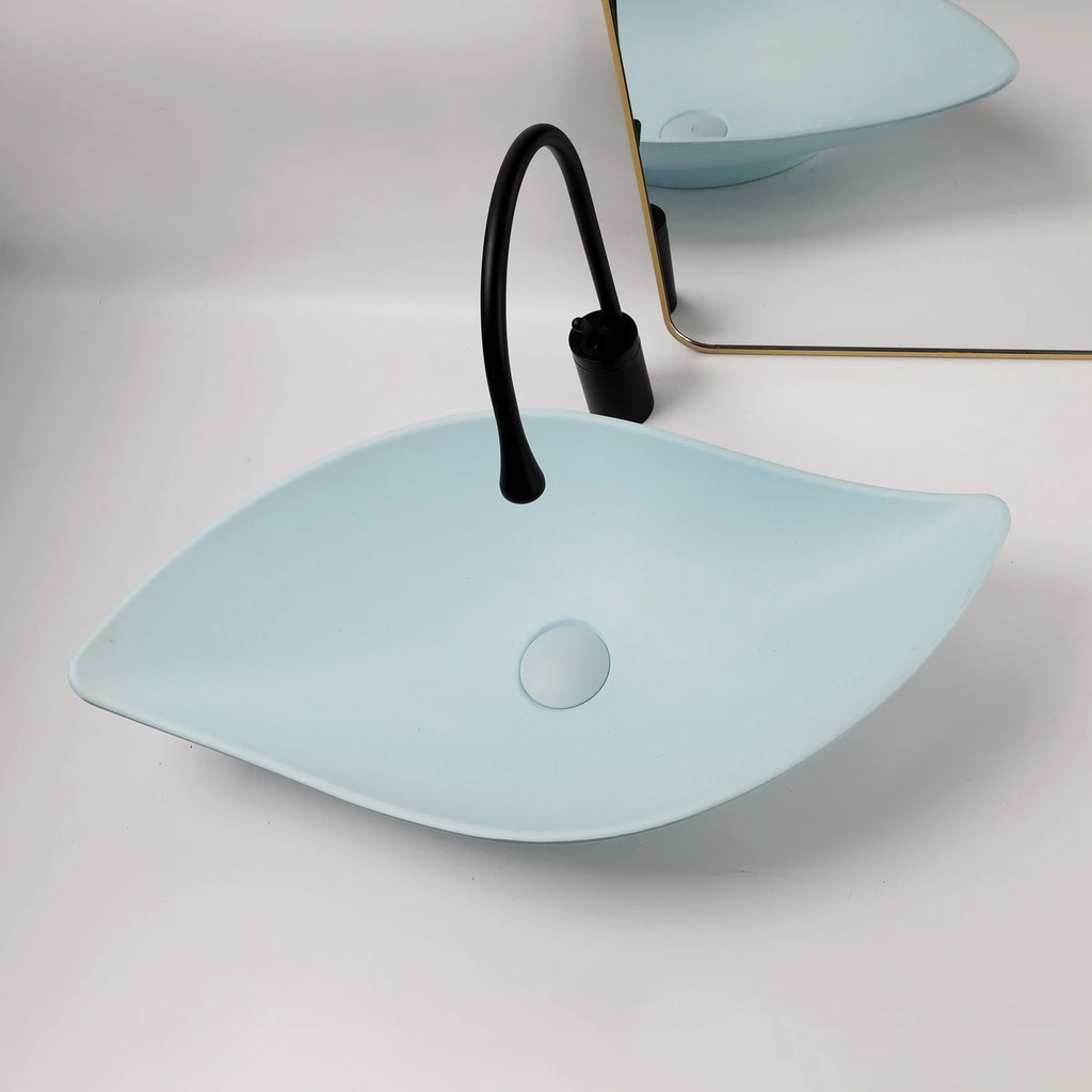 Blue Vessel Sink Deck Mounted, One Handle Faucet, Drain Set