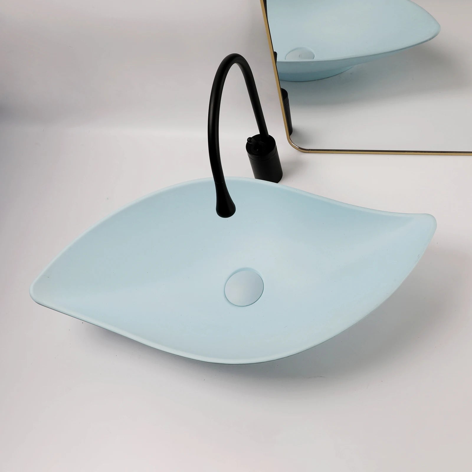 Blue Vessel Sink Deck Mounted, One Handle Faucet, Drain Set