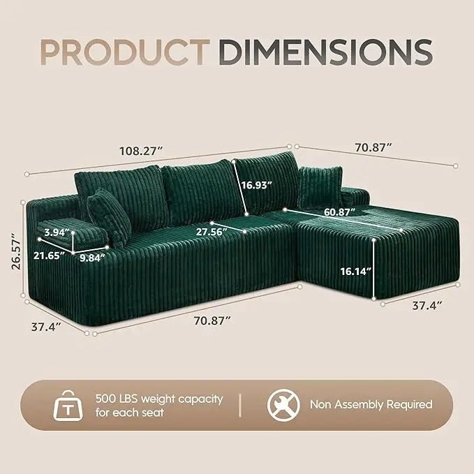 L-Shaped 3-Seat Sectional Sofa, Storage Modules