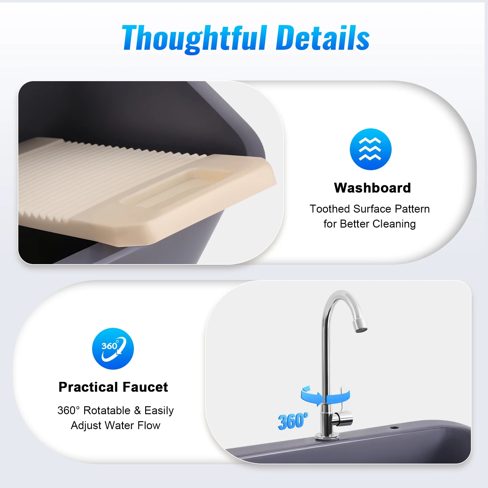 Black/Gray Floor-standing Large Sinks, Faucet, Drain