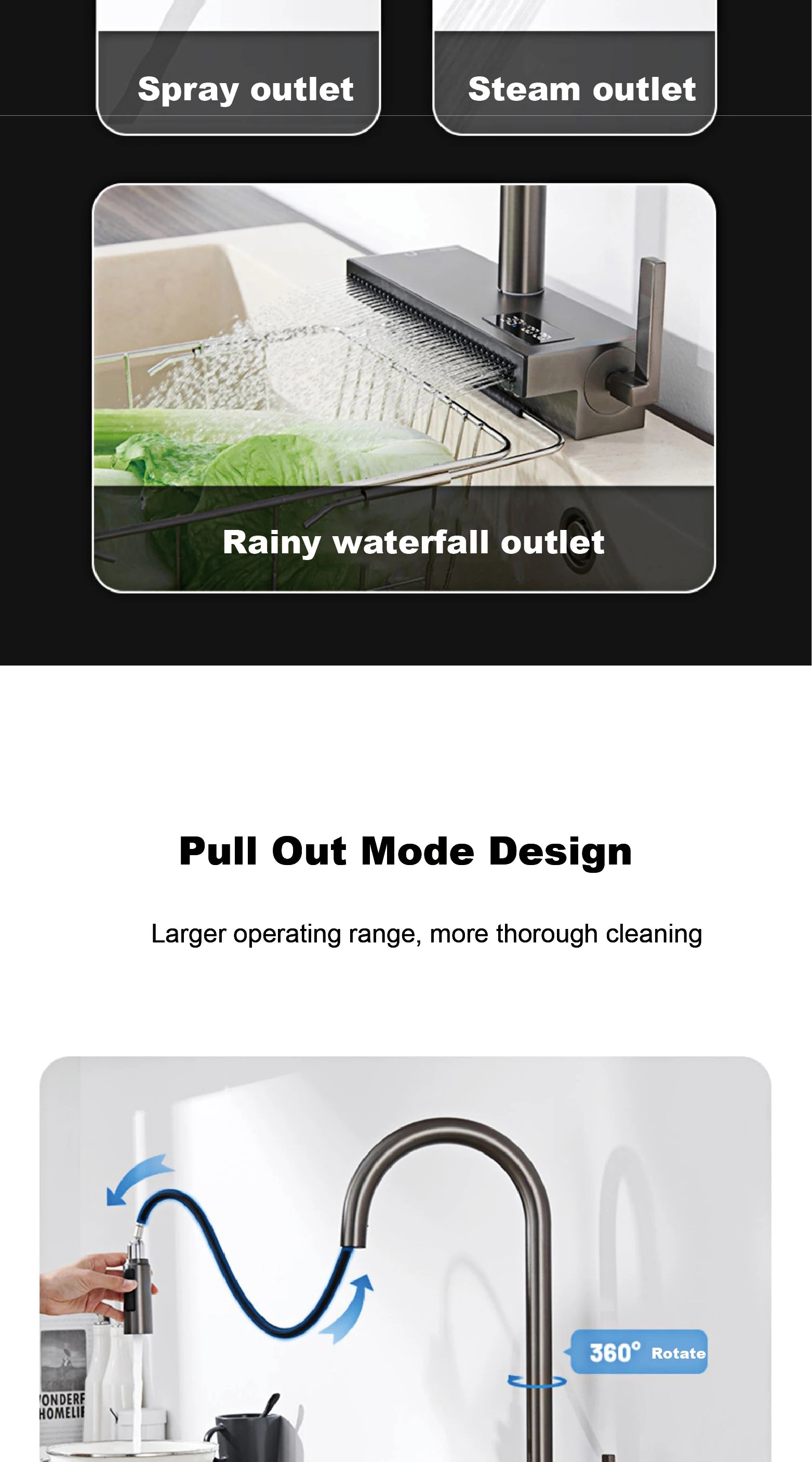 LED Digital Display Kitchen Faucet, 3 Modes Spray