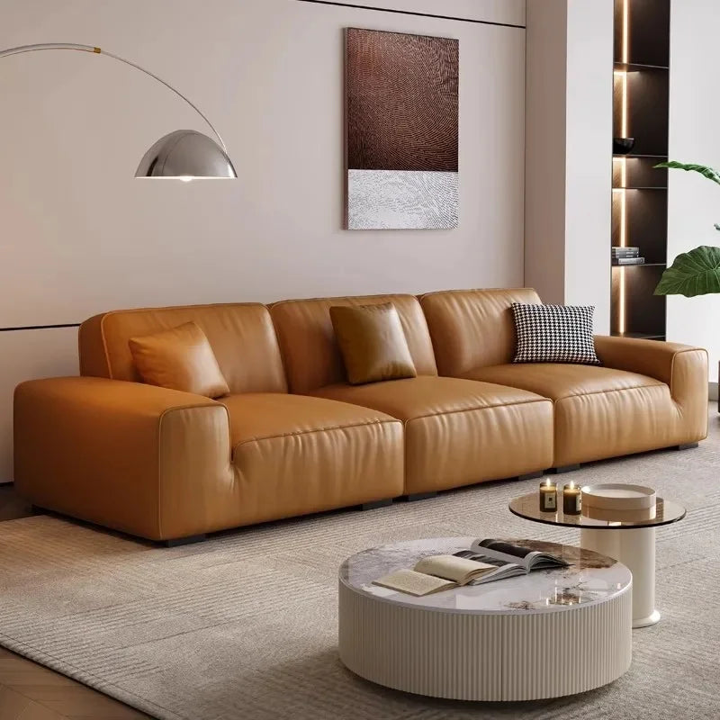 Leather Sofa, Straight Sectional for Living Room