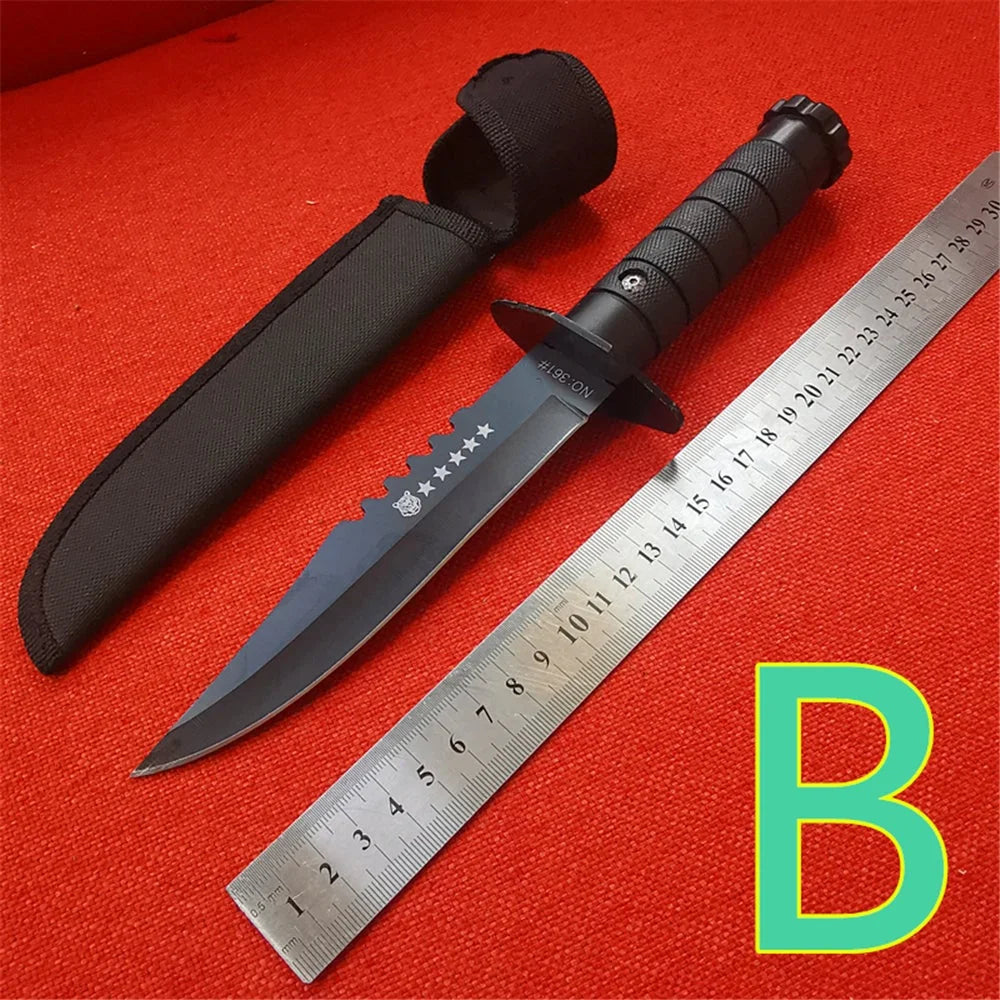 Hunting Knives, Black Blade, Rubberized Handle, Sheath