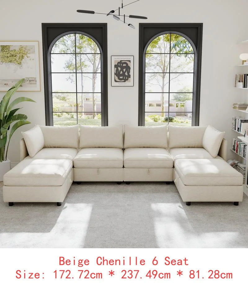 Sectional Sofa with Storage, Flexible Fabric Sleeper