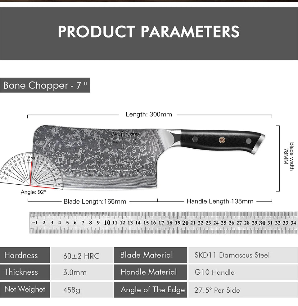 7" Bone Chopper Knife 67 Layers Japanese Damascus Steel