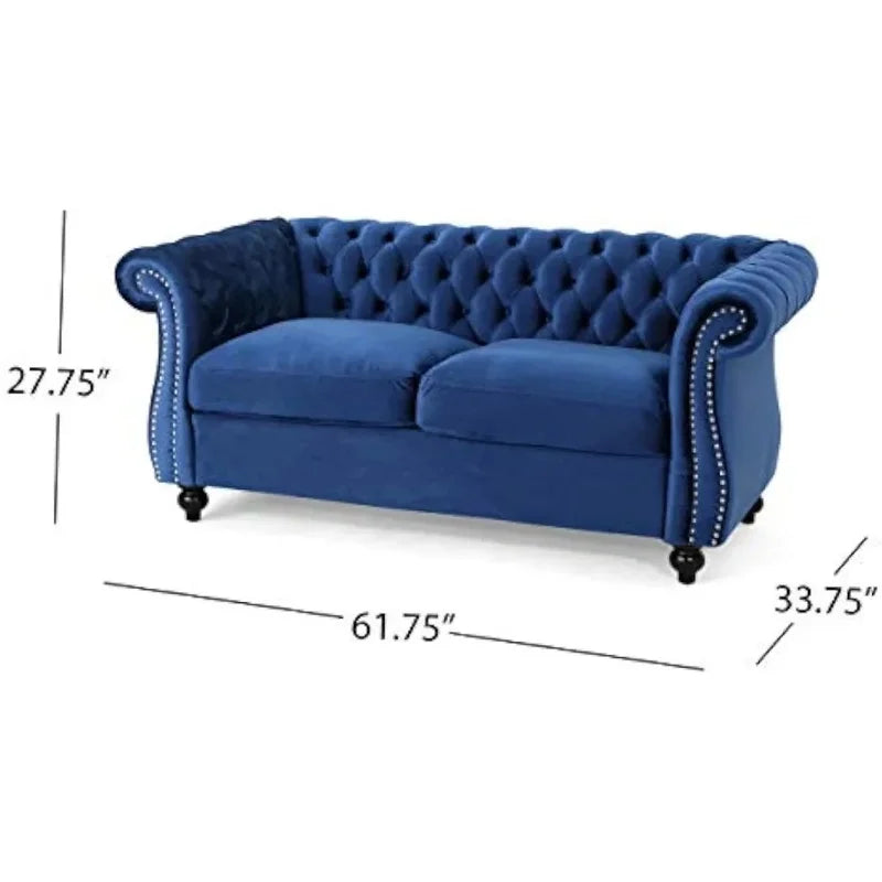 Traditional Loveseat Sofa, Navy Blue