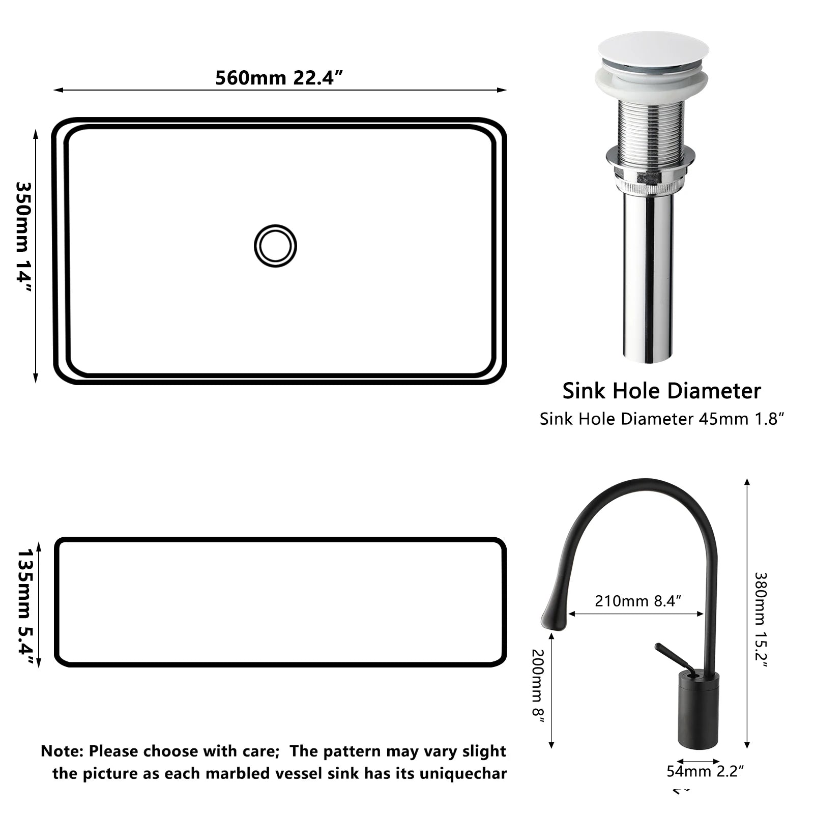 Blue Vessel Sink Deck Mounted, One Handle Faucet, Drain Set