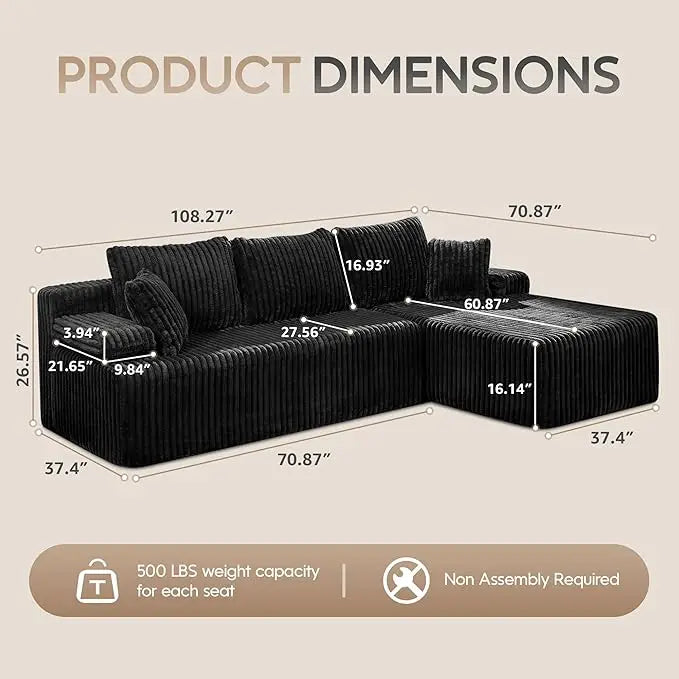 L-Shaped 3-Seat Sectional Sofa, Storage Modules