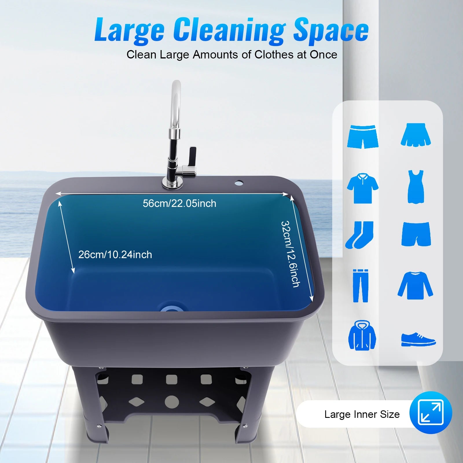 Black/Gray Floor-standing Large Sinks, Faucet, Drain