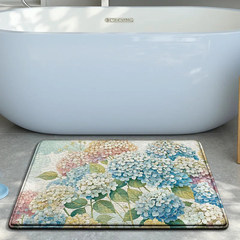 Floral Bath Mat Non-Slip Absorbent Quick Dry