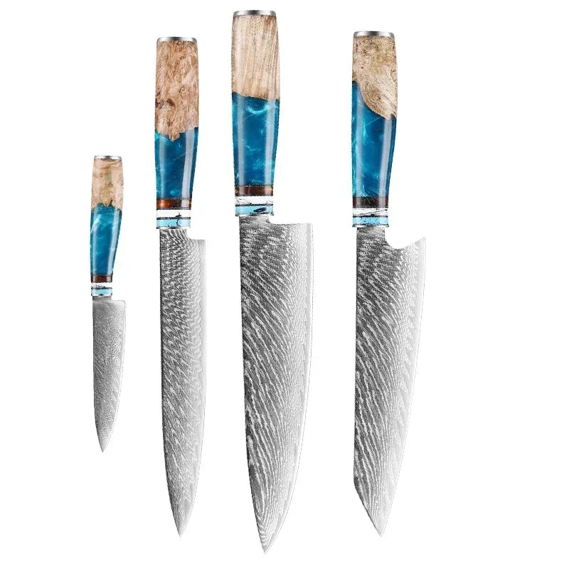 1-10pcs Japanese Damascus Kitchen Knives Set