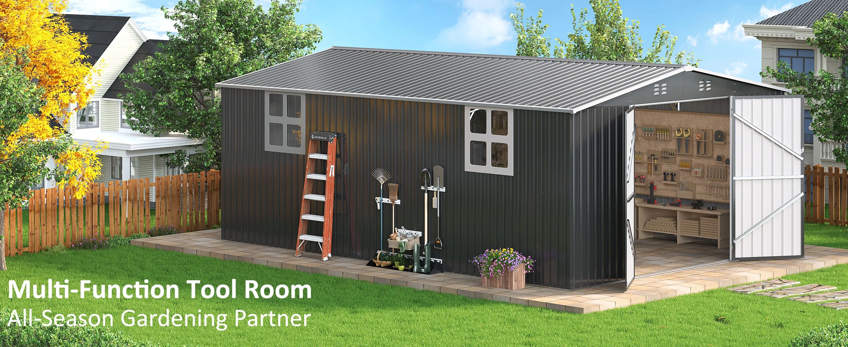 10x10~12x18FT Outdoor Metal Storage Shed w/ Lockable Door