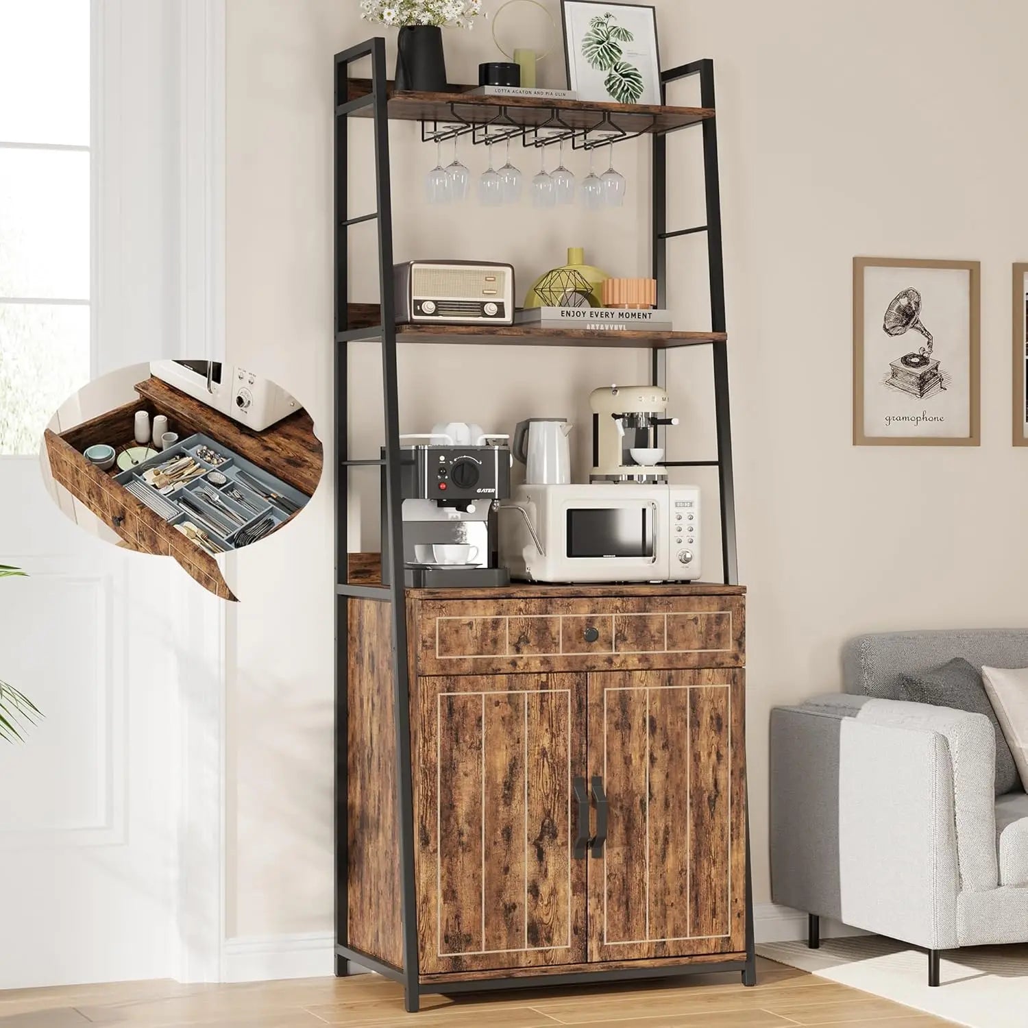 Bakers Rack with Cabinet 70.8" Microwave Stand