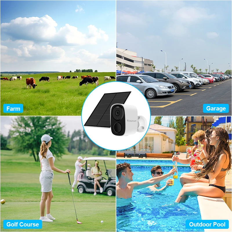 Wireless Solar-Powered Security Camera, PIR Motion Alarm