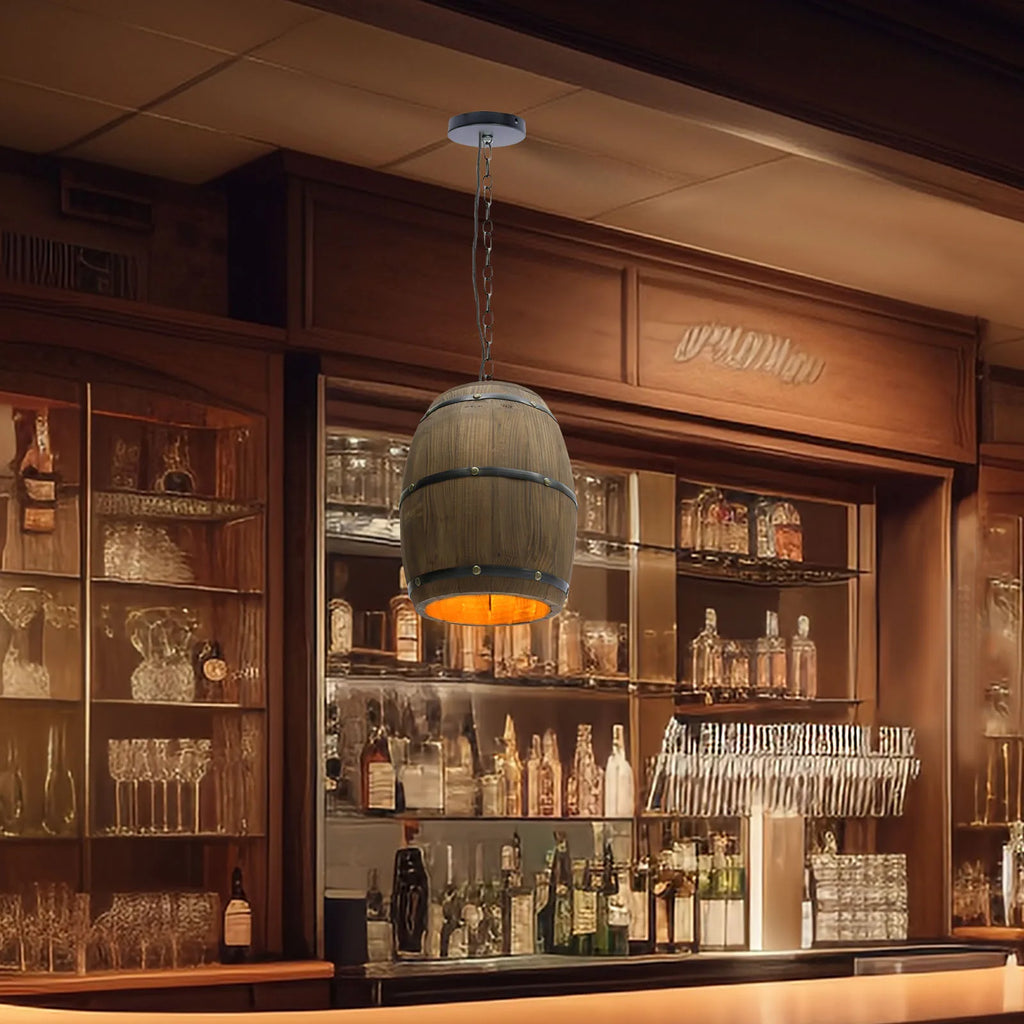 Wood Wine Barrel Pendant Light, Industrial Ceiling Lamp