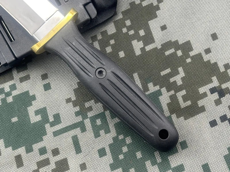 double-edged straight blade knife, sheath