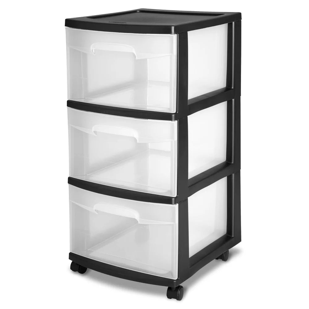 3 Drawer Plastic Storage Cart, Rolling, Portable